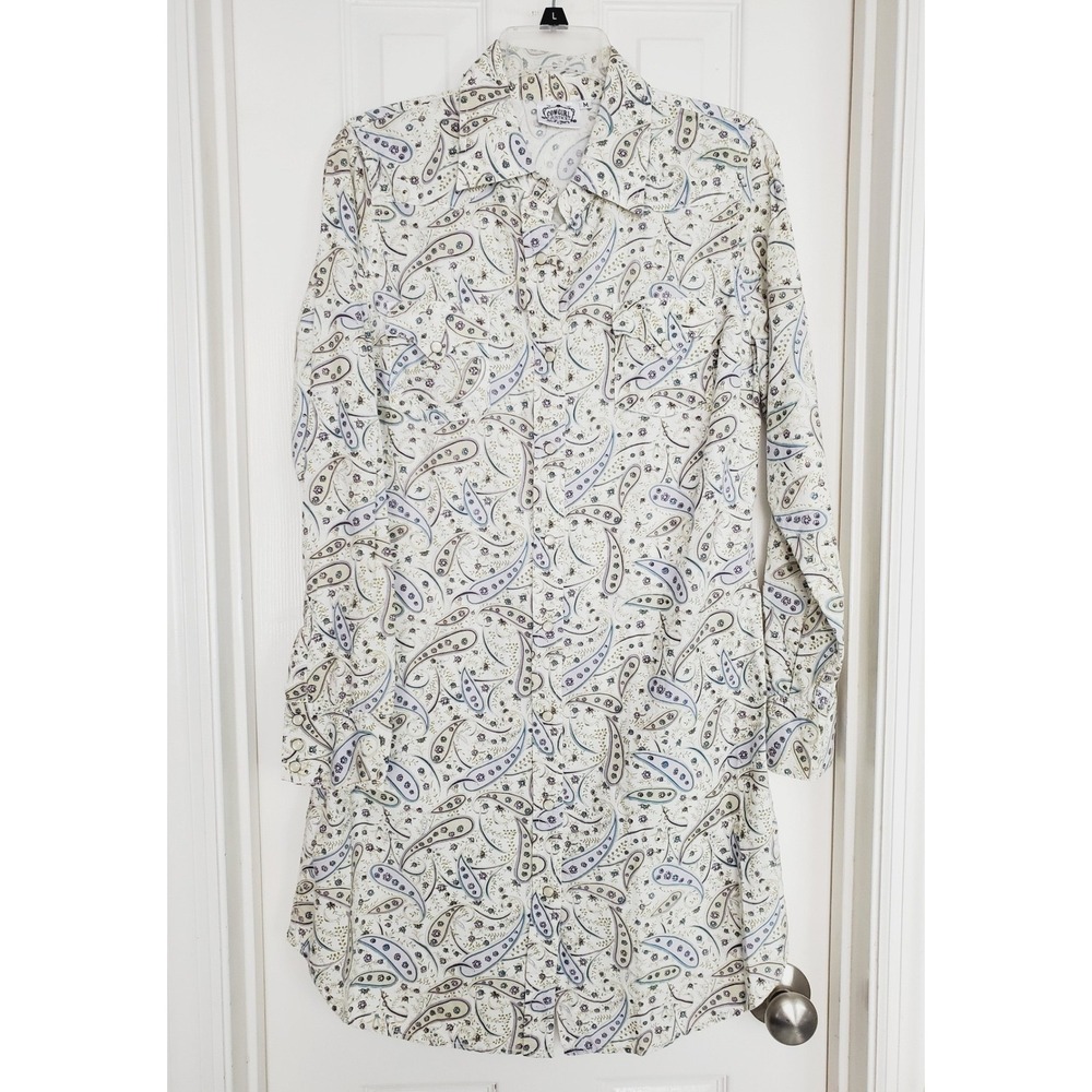 Cowgirl Justice Western Shirt White Paisley Pearl Snap Long Sleeve‎ Cotton Med